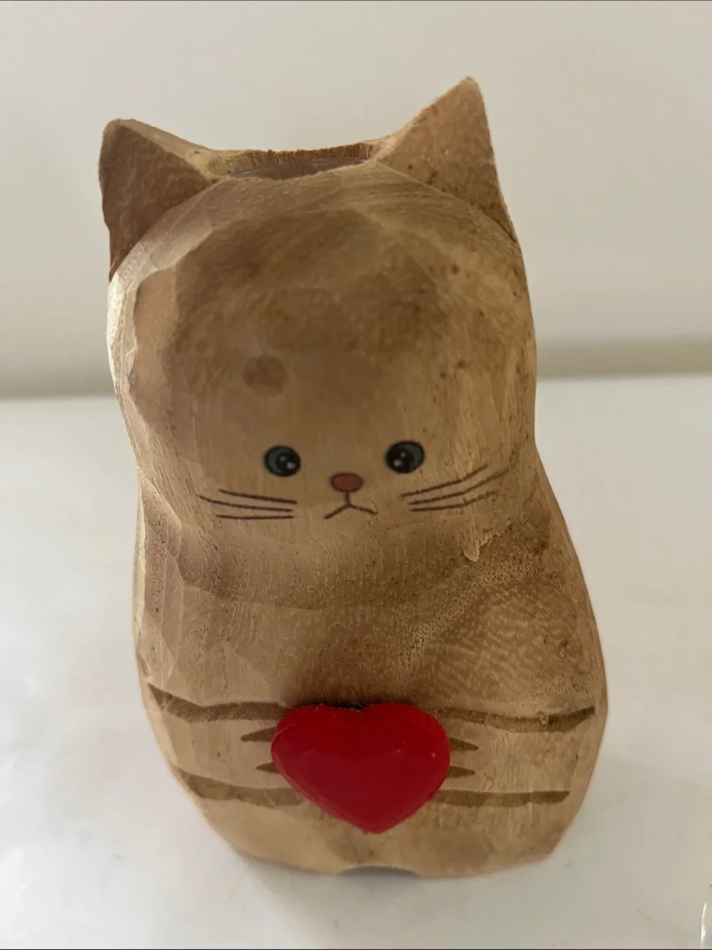 (2) Cat Shaped Resin Bud Vases in tan with red heart trim